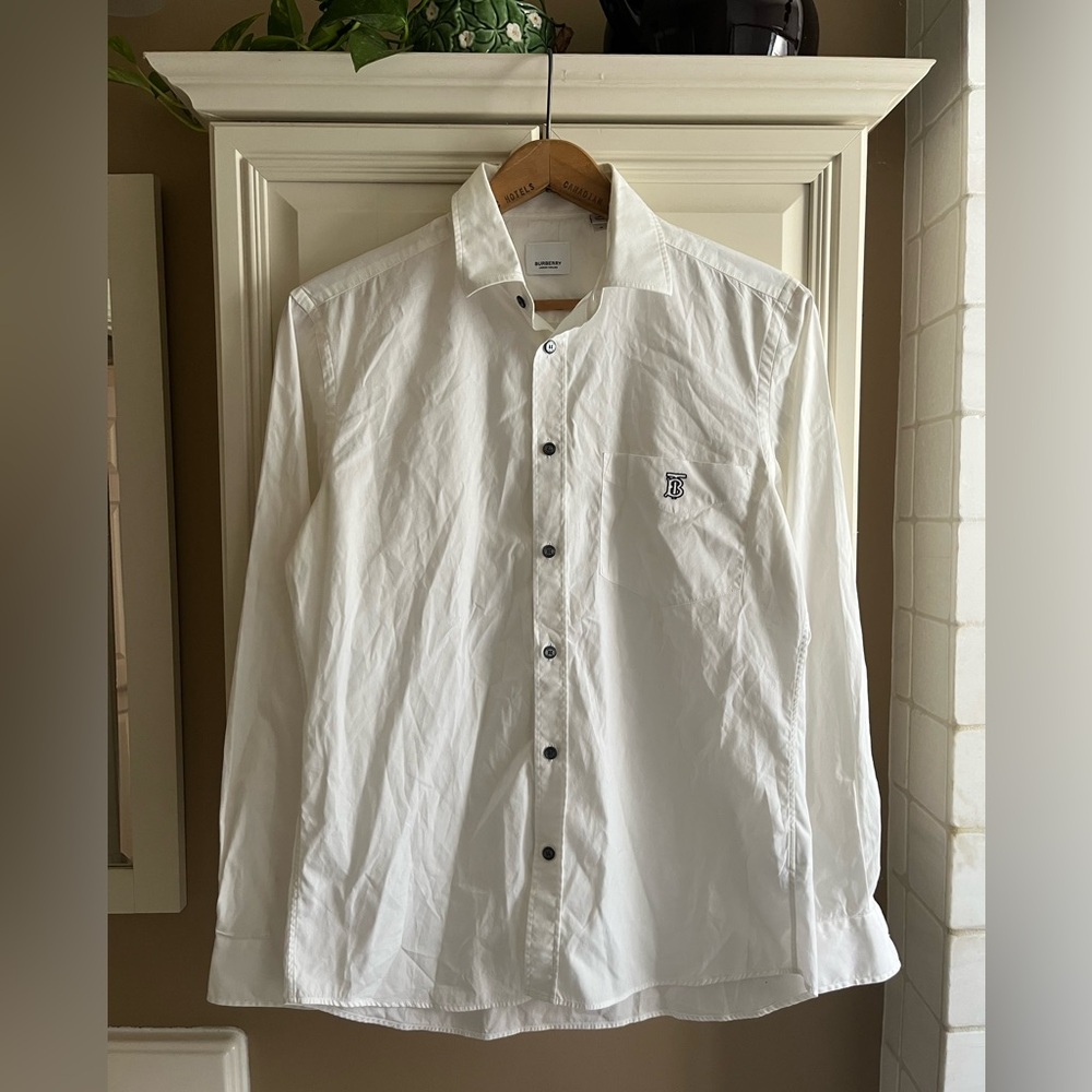 Burberry Button Up Shirt TB Logo White Mens Casual Size Medium